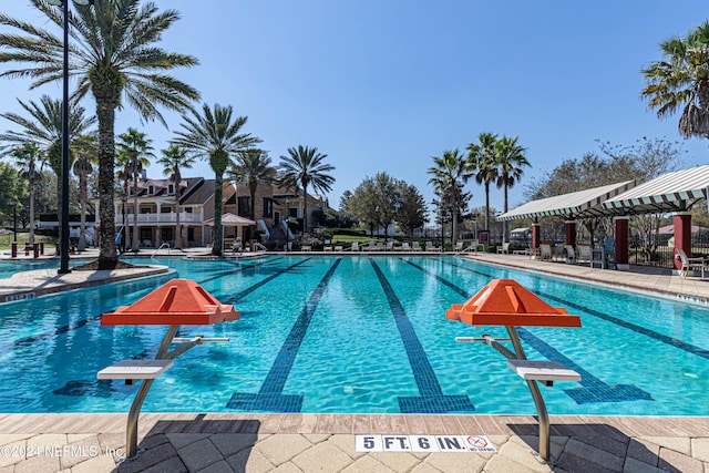 community pool with a patio