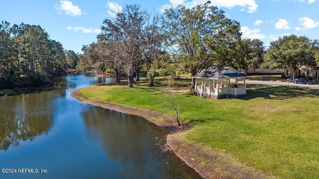 property view of water featuring a gazebo