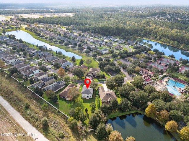 aerial view with a water view