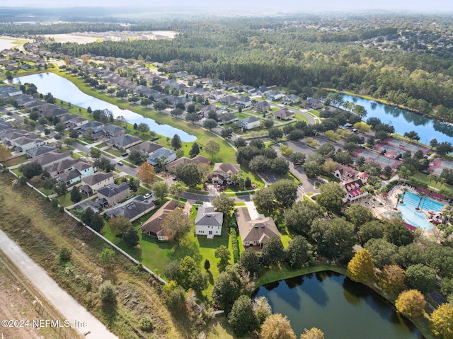 bird's eye view featuring a water view