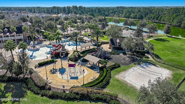 bird's eye view featuring a water view