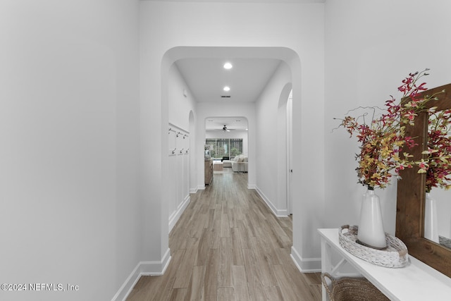 hallway featuring light wood-type flooring