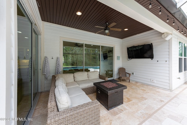 view of patio with ceiling fan and an outdoor hangout area