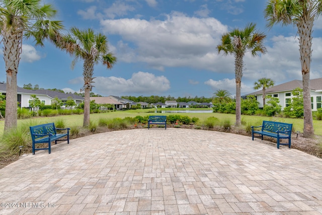 view of community with a patio