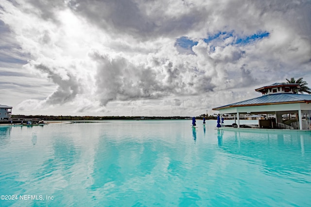 property view of water featuring a gazebo