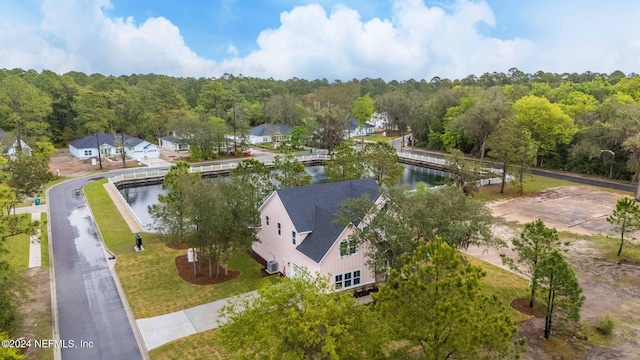 bird's eye view featuring a water view