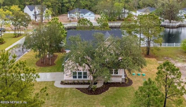 bird's eye view featuring a water view