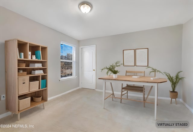 view of carpeted home office