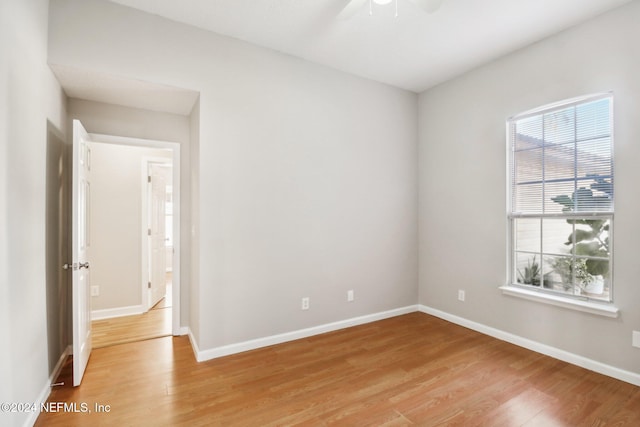 unfurnished room featuring ceiling fan and light wood-type flooring