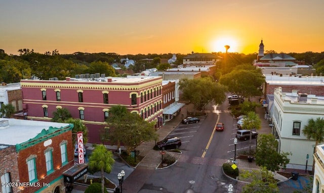 view of aerial view at dusk