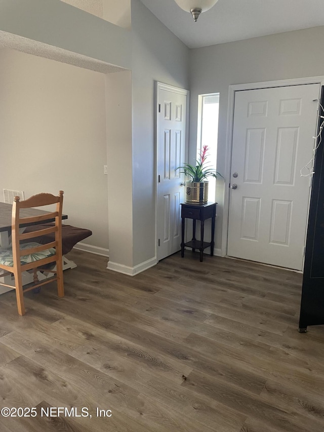 foyer with dark hardwood / wood-style floors