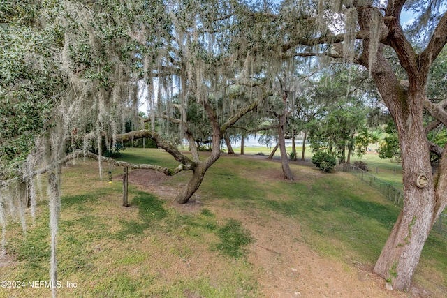 view of yard with a water view