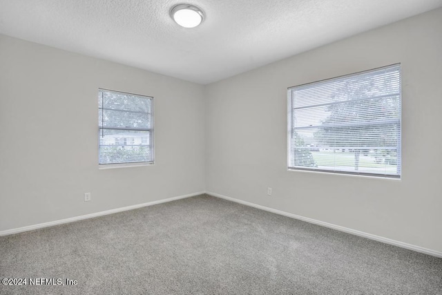 unfurnished room featuring carpet flooring and a textured ceiling