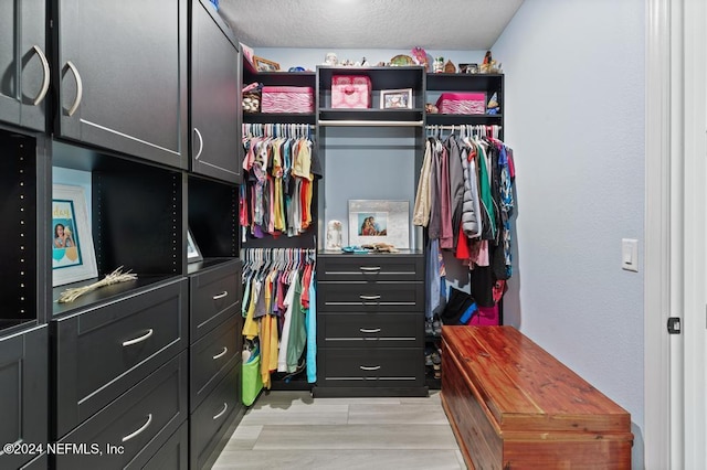 walk in closet featuring light wood-type flooring