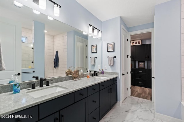 bathroom with hardwood / wood-style floors and vanity