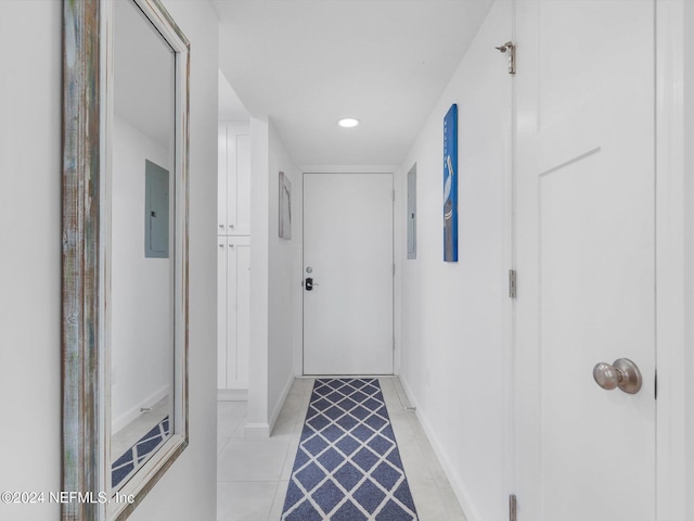 8550 A1A S Unit 13131, Saint Augustine, FL 32080 - corridor featuring electric panel, baseboards, light tile patterned floors, and recessed lighting
