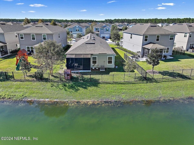 bird's eye view featuring a water view