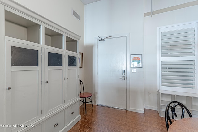 interior space with dark hardwood / wood-style floors