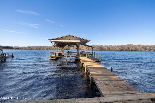 dock area with a water view