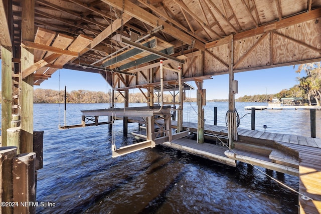 view of dock with a water view