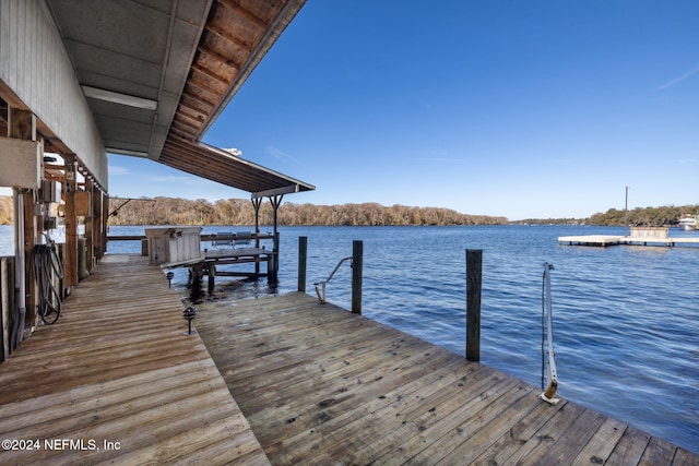 dock area with a water view