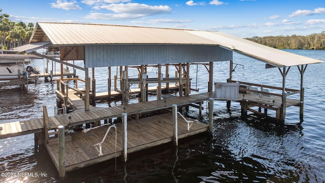 view of dock featuring a water view