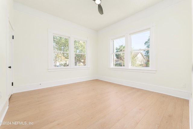 empty room featuring ceiling fan and light hardwood / wood-style floors