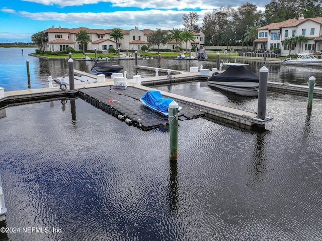 view of dock with a water view