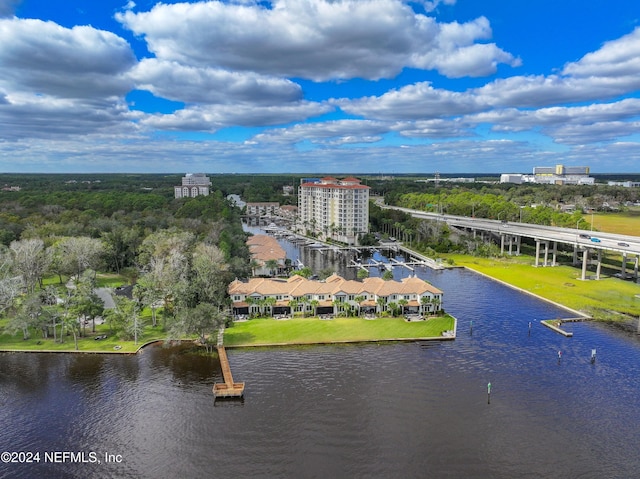 bird's eye view featuring a water view