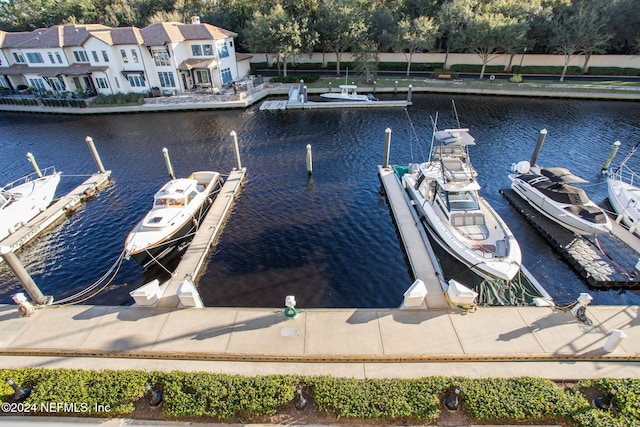 view of dock with a water view