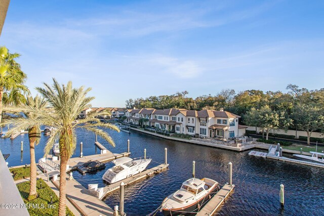 dock area with a water view