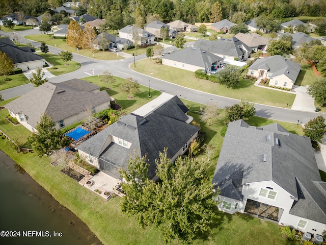 bird's eye view featuring a water view