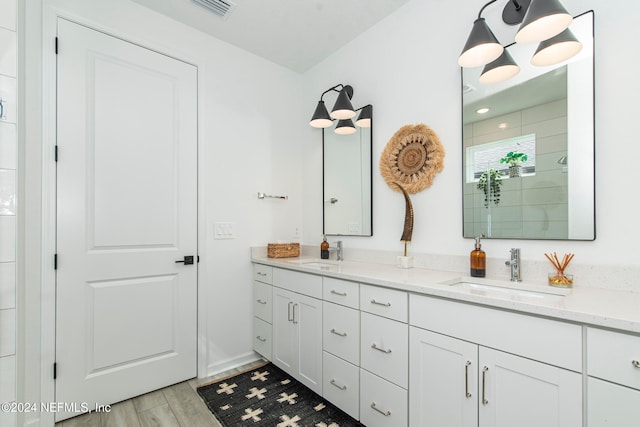 bathroom featuring hardwood / wood-style floors and vanity