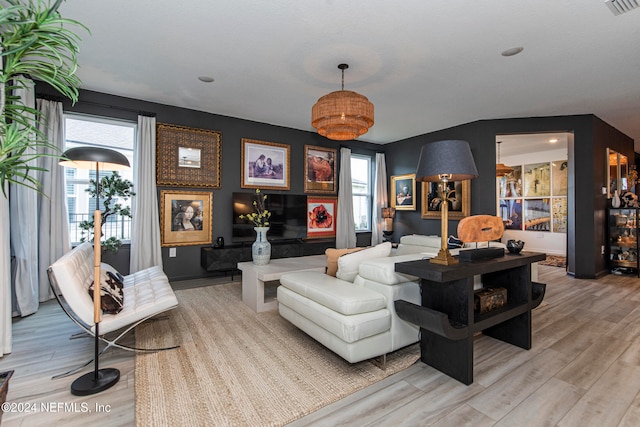 living room featuring light wood-type flooring