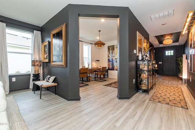 entrance foyer with plenty of natural light and light hardwood / wood-style floors