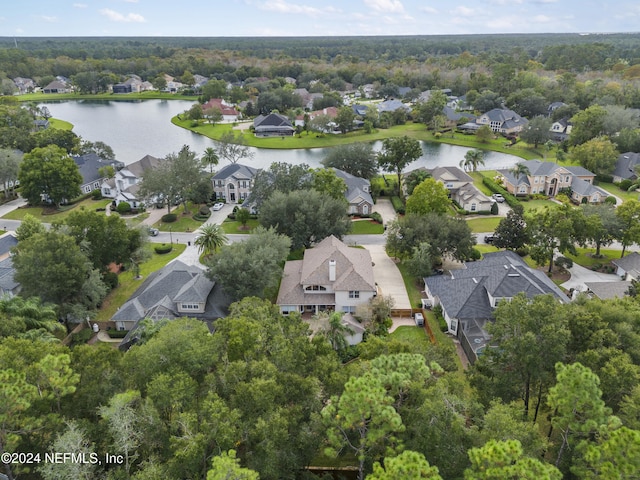 aerial view with a water view