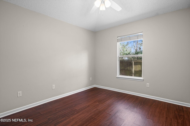 unfurnished room featuring a textured ceiling, hardwood / wood-style flooring, and ceiling fan