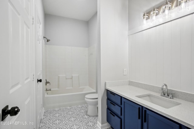 full bathroom featuring vanity, toilet, and bathing tub / shower combination