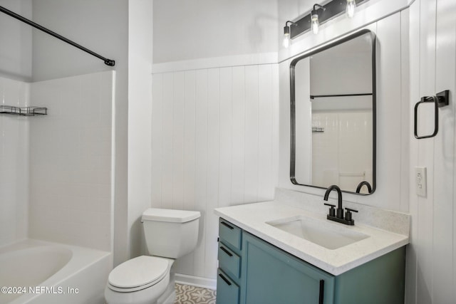 full bathroom with vanity, toilet, and bathtub / shower combination