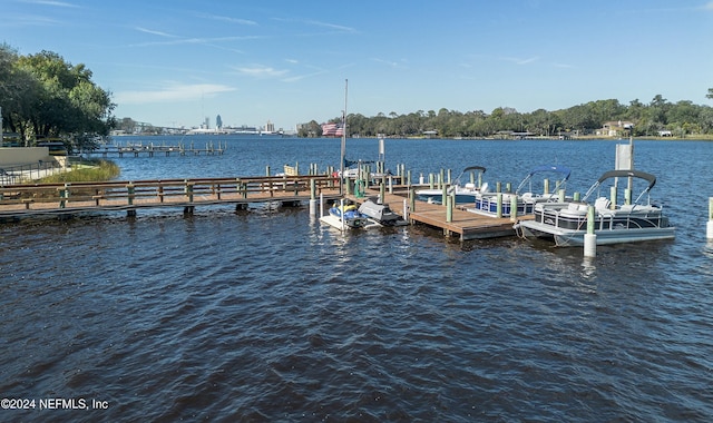 view of dock featuring a water view