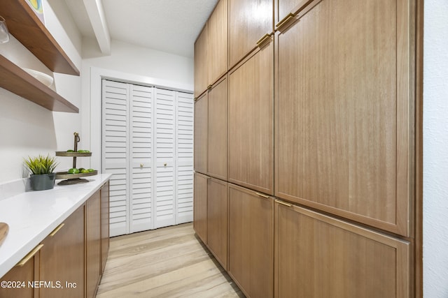 walk in closet with light hardwood / wood-style flooring