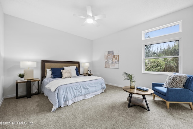 bedroom featuring carpet flooring and ceiling fan