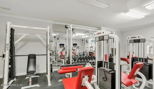 gym with ornamental molding