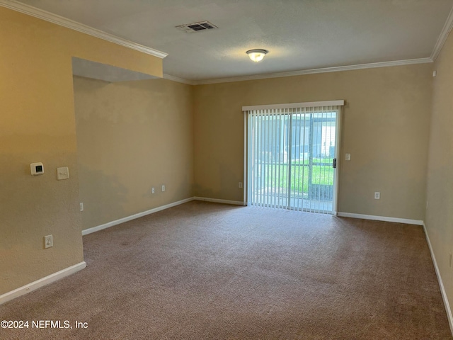 empty room with carpet and ornamental molding