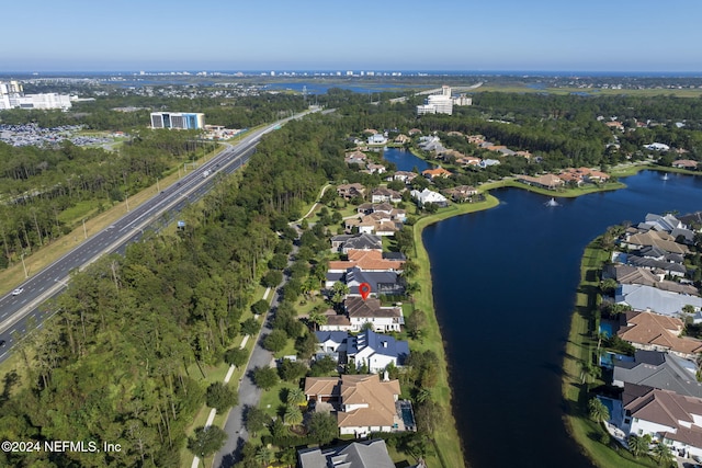 bird's eye view featuring a water view