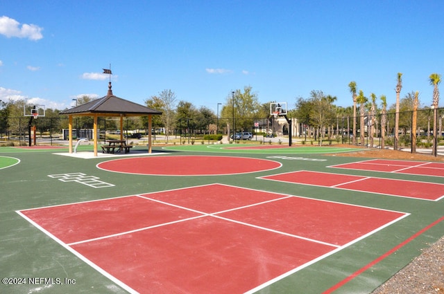 view of basketball court with a gazebo