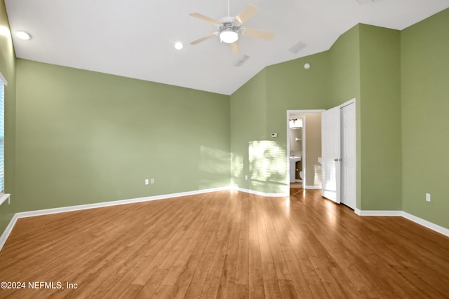 2176 Autumn Cove Cir, Fleming Island, FL 32003 - unfurnished room featuring high vaulted ceiling, ceiling fan, and wood finished floors