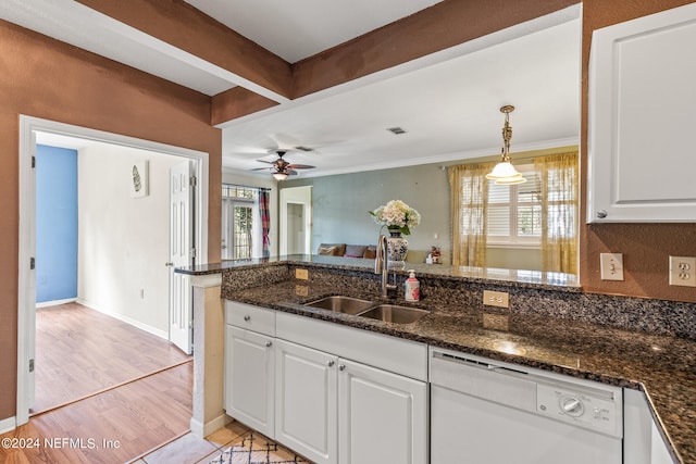 kitchen featuring white cabinets, dishwasher, a healthy amount of sunlight, and sink