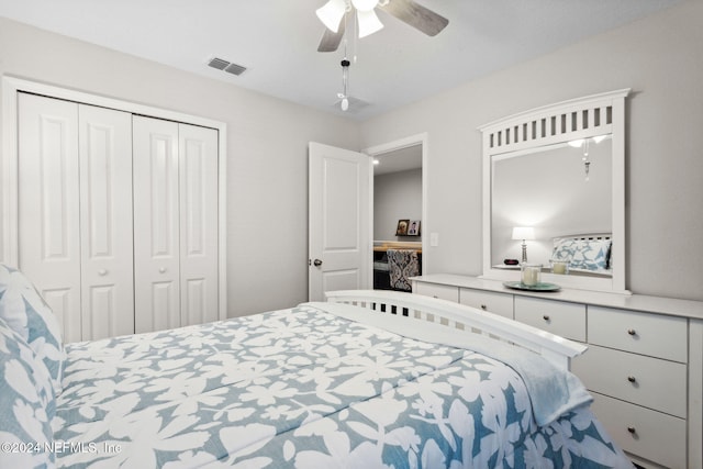 bedroom featuring a closet and ceiling fan