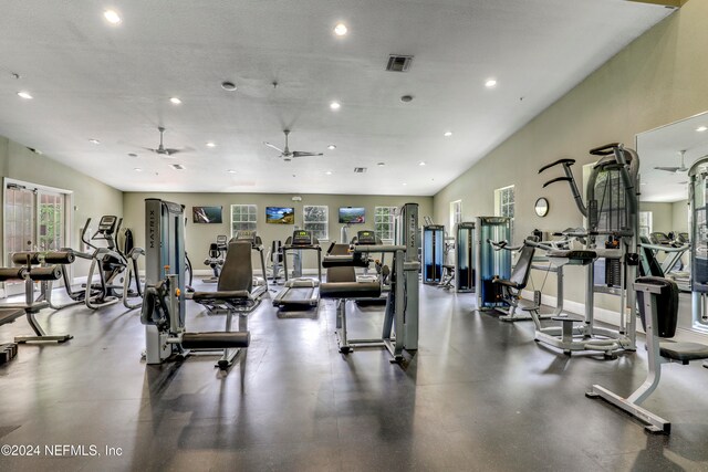 gym with ceiling fan